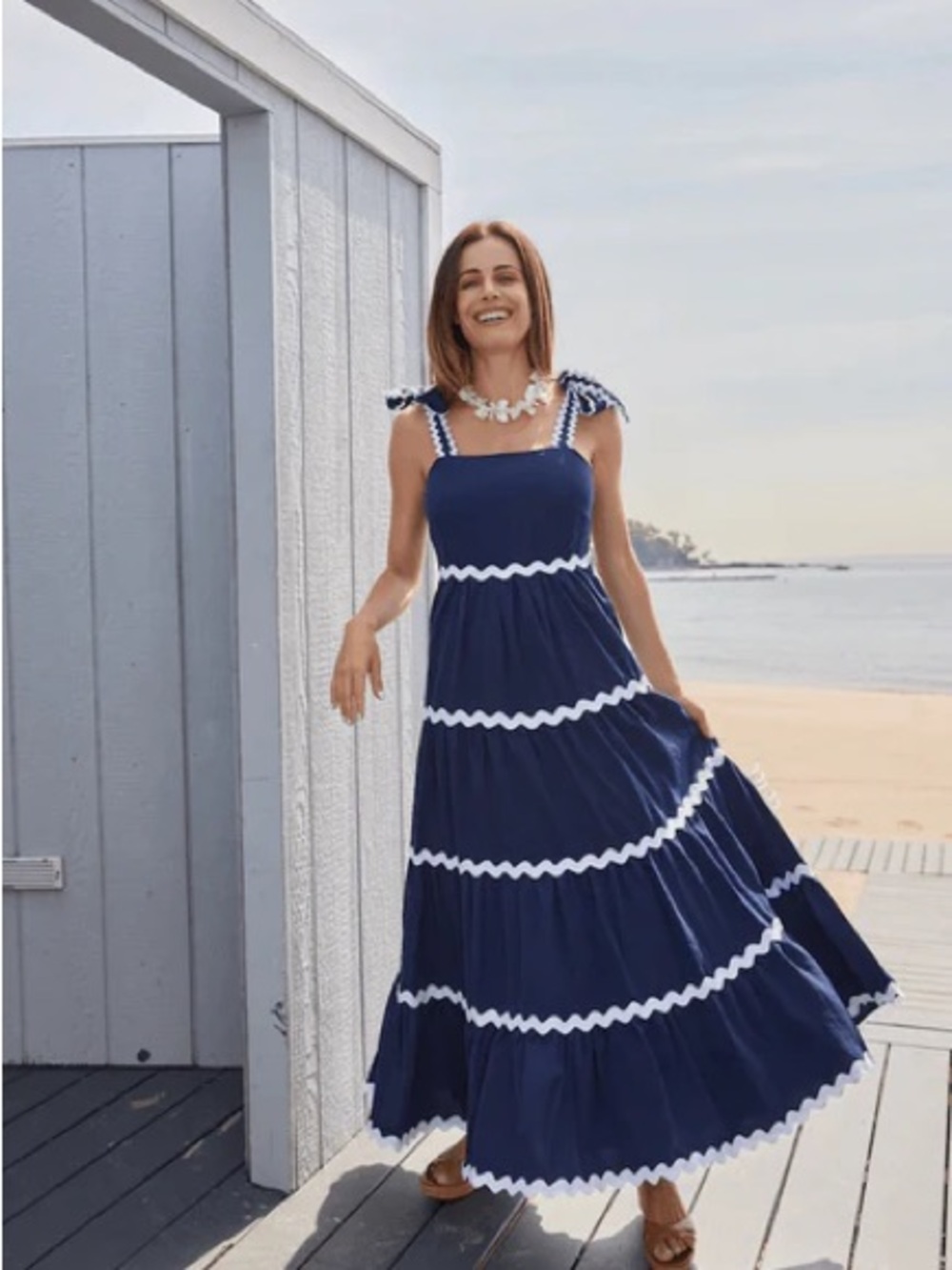 Sail to Sable Navy Maxi Dress with White Rickrack